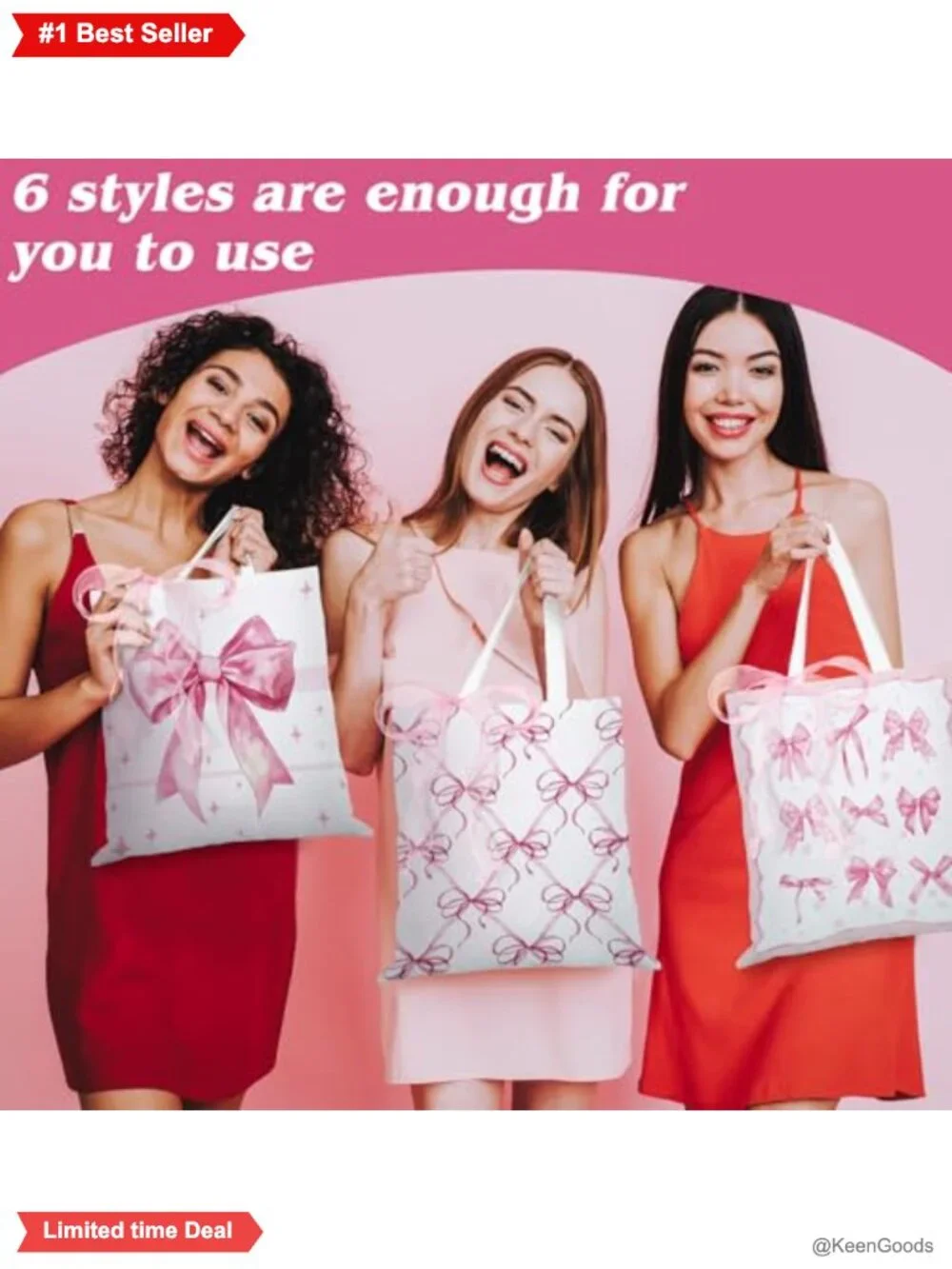 6 Pack Canvas Tote Bags with Ribbon DIY Bow Aesthetic Reusable Gift Set